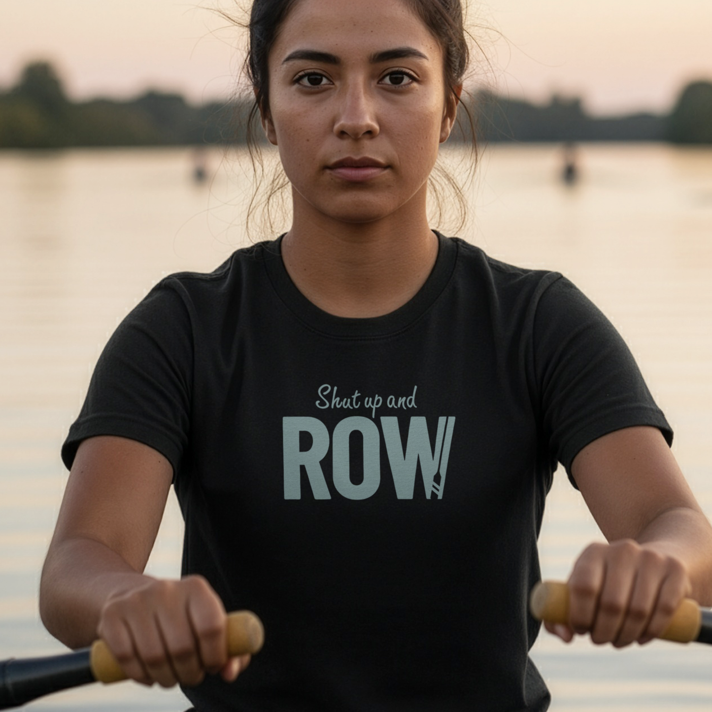 Shut Up and Row — Oar Script Edition | Premium Rowing Tee