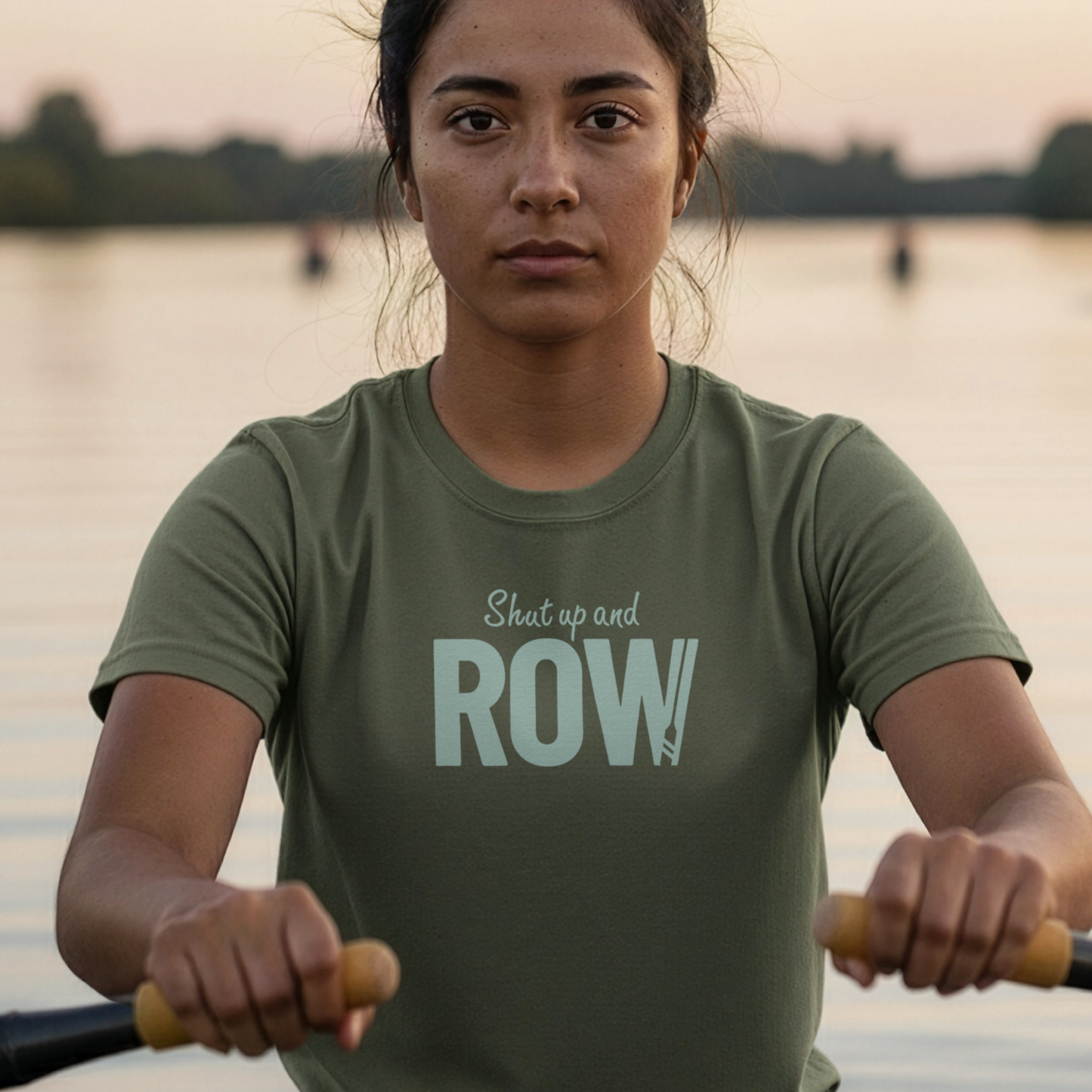 Shut Up and Row — Oar Script Edition | Premium Rowing Tee